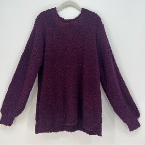 Zenana Sweater Womens 1X Purple Wine Popcorn Knit Balloon Sleeve Pullover NEW